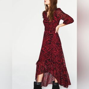 Ba&sh Selena Dress In Red and Black Zebra Print, Size 2 (Medium) GUC